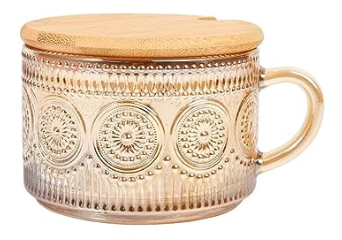 Vintage Embossed Tea Cup w/Bamboo Lid & Gold Spoon